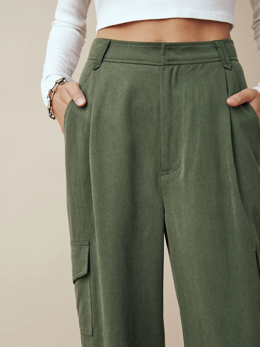 Reformation Jackson Straight-Leg Cargo Pant In Fern Size 8 - Picture 7 of 15